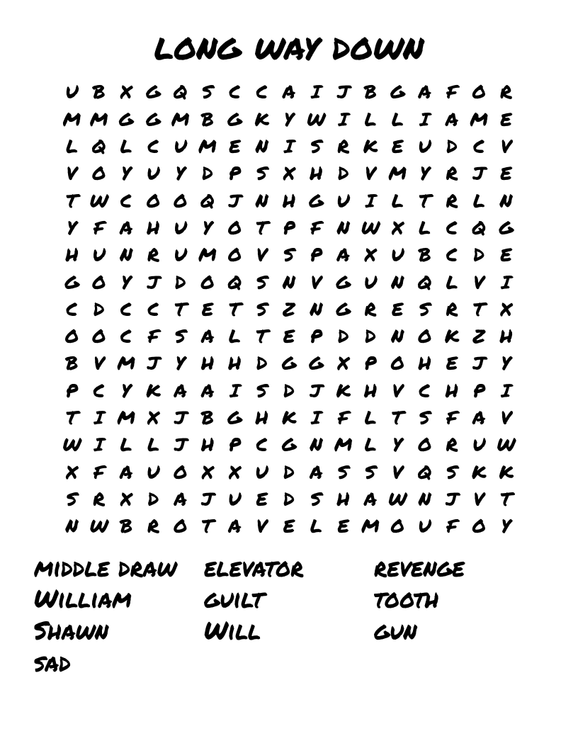 long way down  Word Search