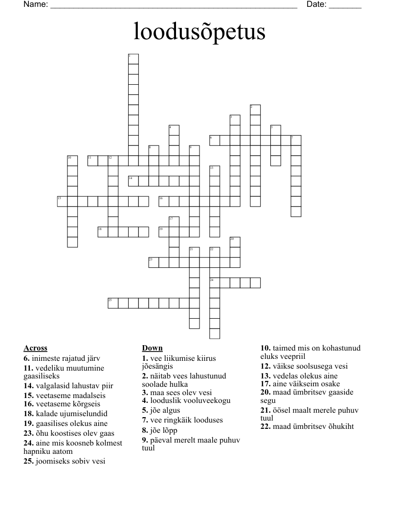 loodusõpetus Crossword