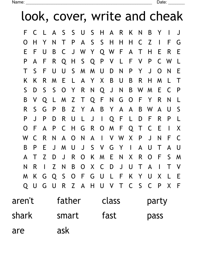 look, cover, write and cheak Word Search