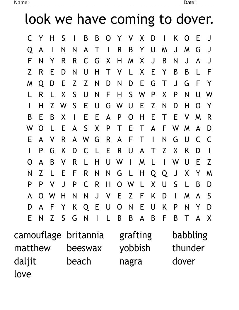 look we have coming to dover. Word Search