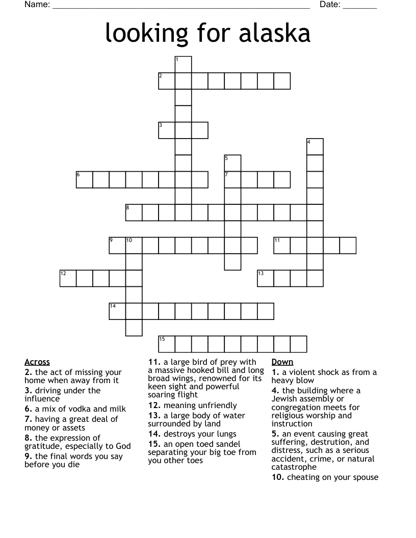 looking for alaska Crossword