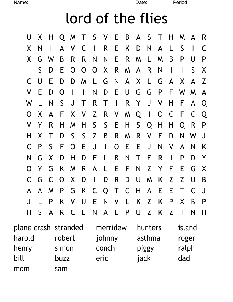 lord of the flies Word Search