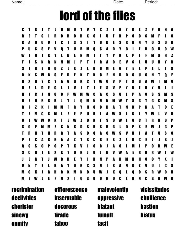 lord of the flies  Word Search