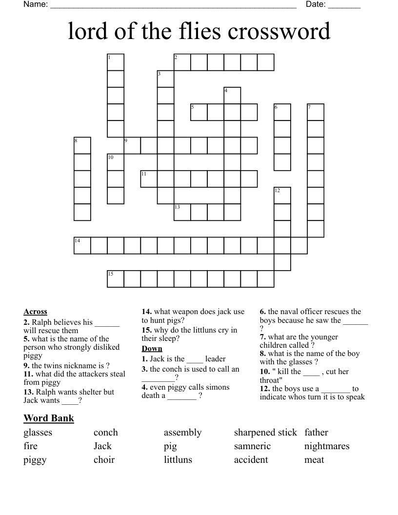 lord of the flies crossword
