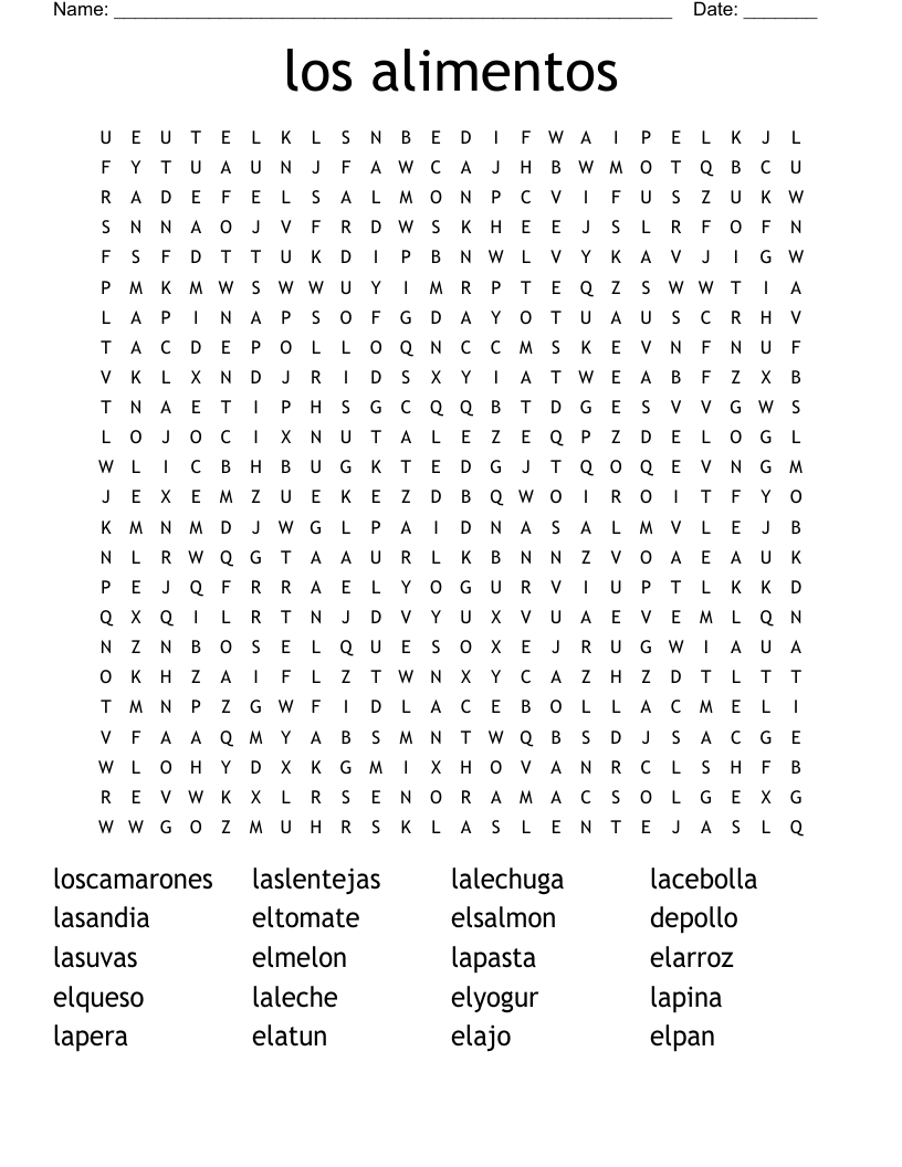 los alimentos Word Search