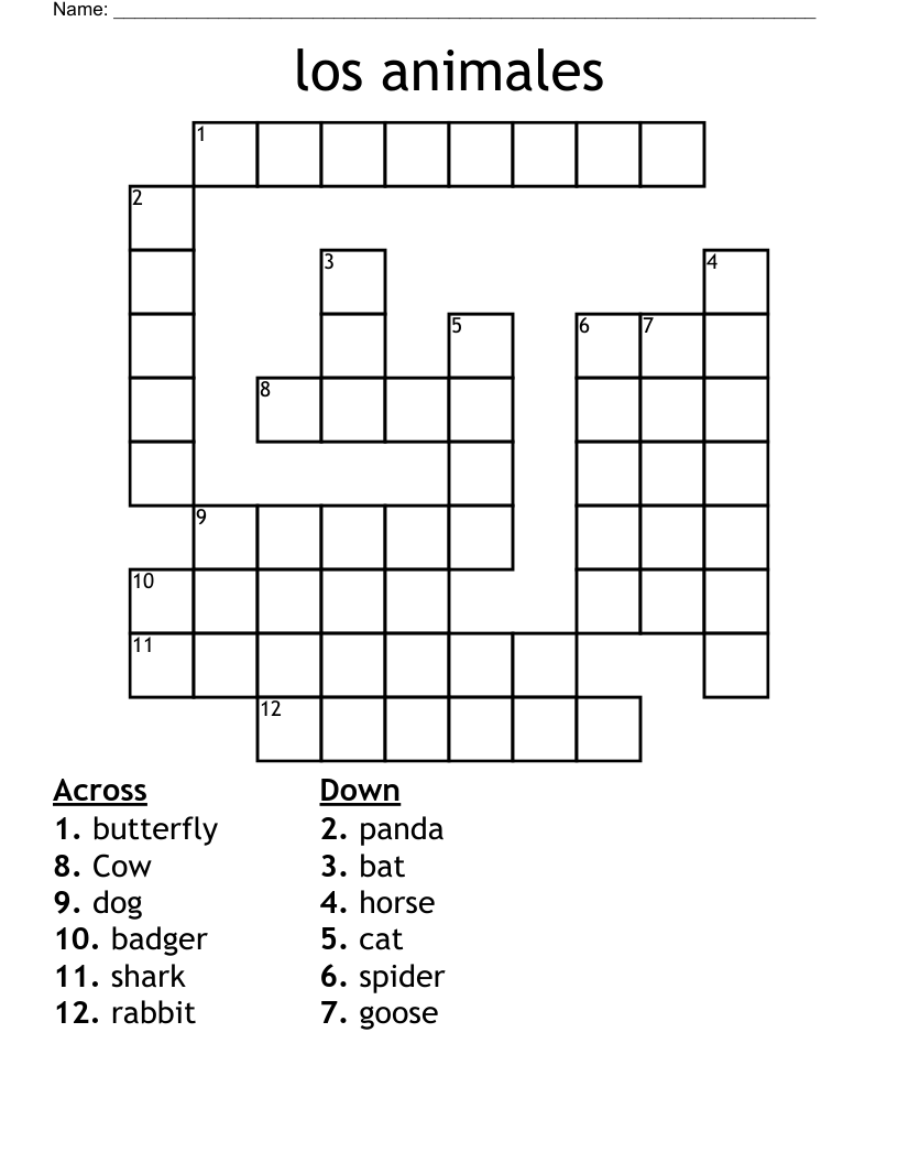los animales Crossword
