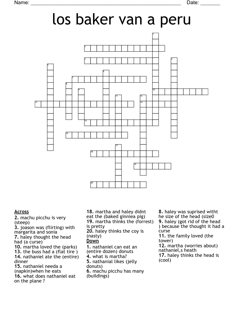 los baker van a peru Crossword