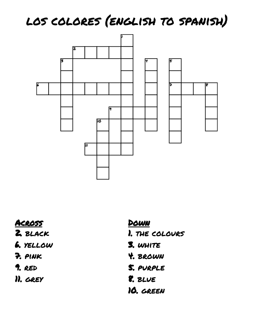 los colores (english to spanish) Crossword