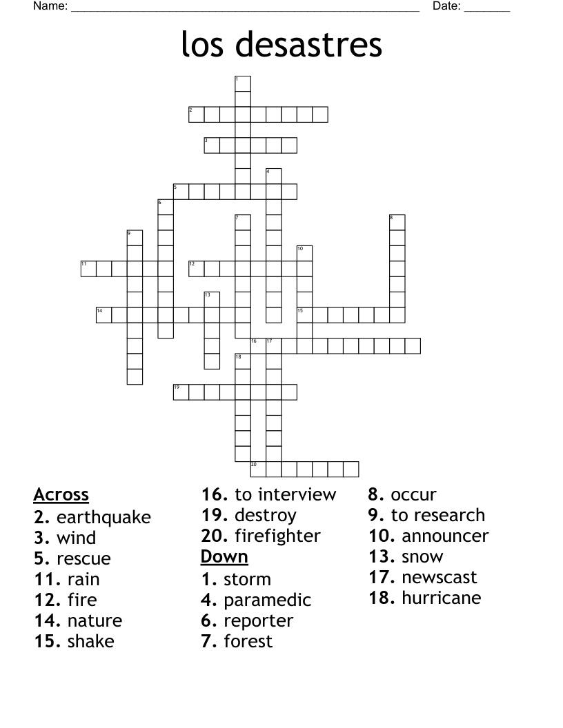 los desastres  Crossword