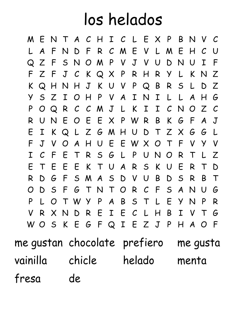 los helados Word Search