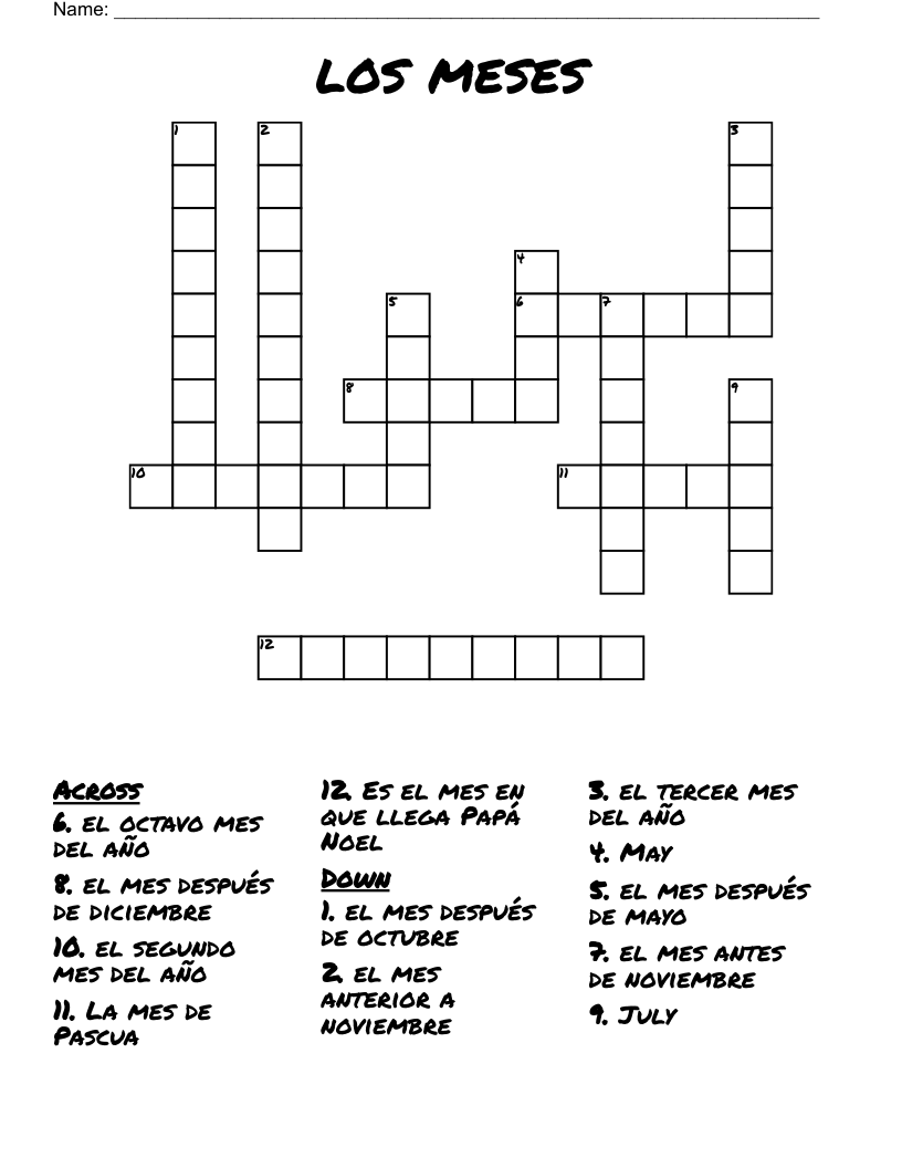 los meses Crossword