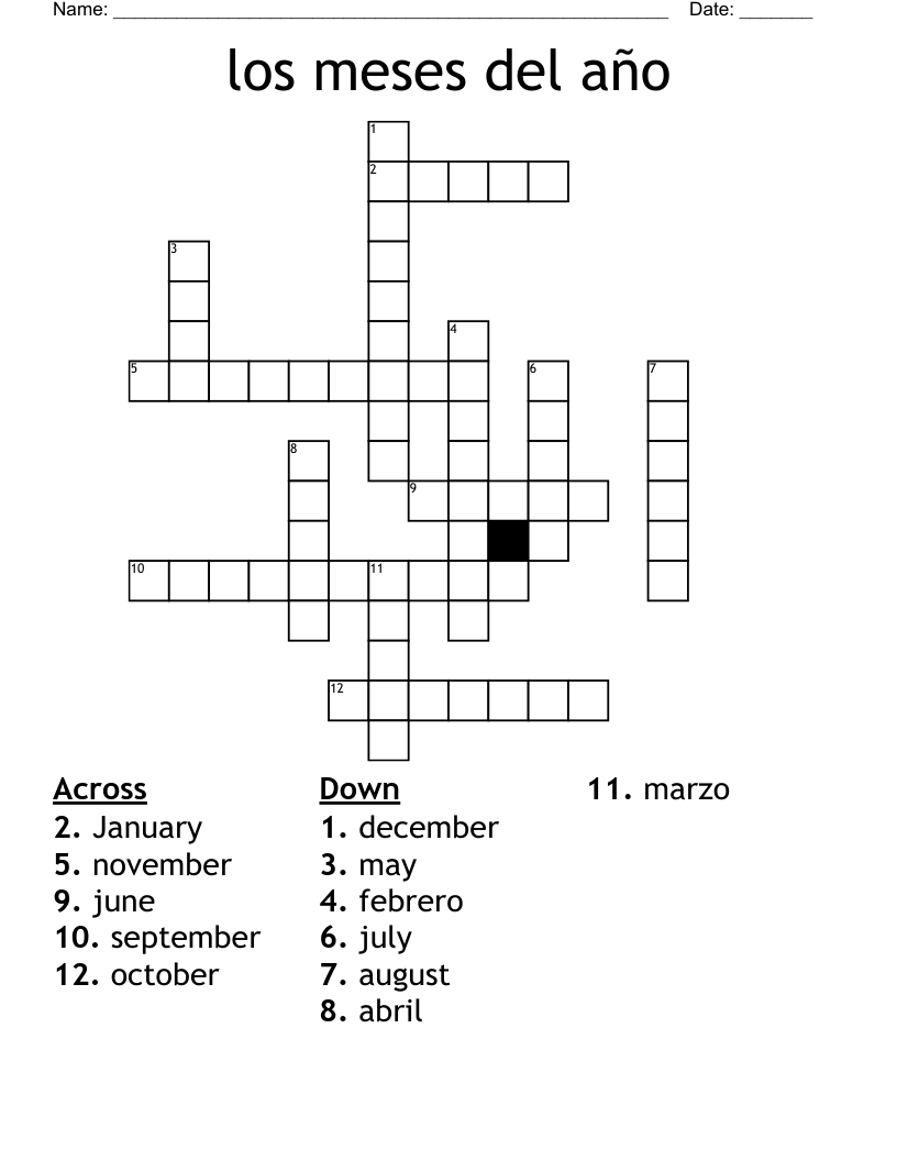 los meses del año Crossword