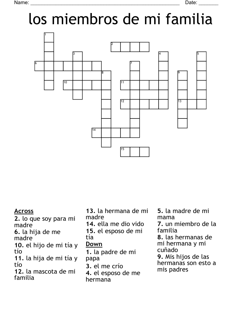 los miembros de mi familia Crossword