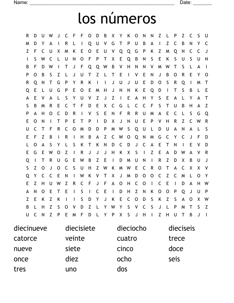 los números Word Search