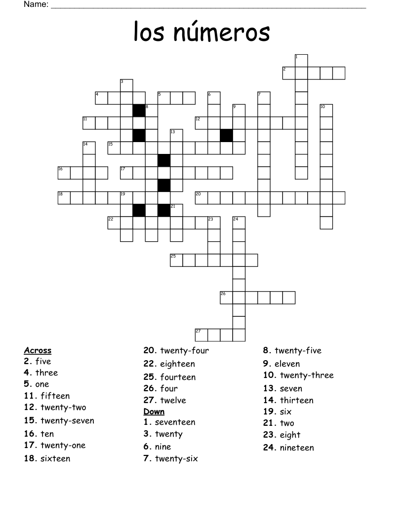 los números Crossword