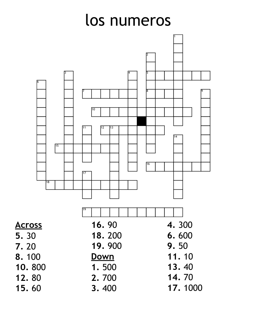 los numeros Crossword