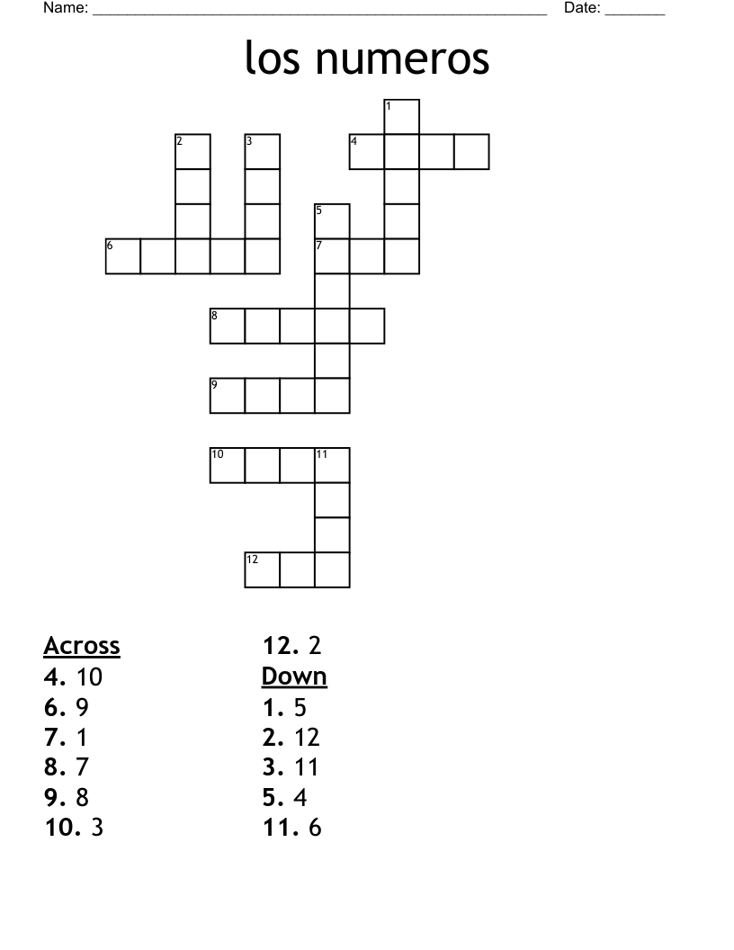 los numeros Crossword