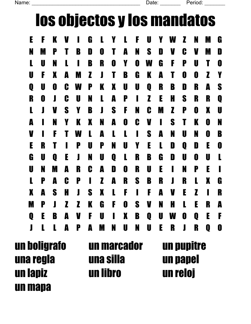 los objectos y los mandatos Word Search