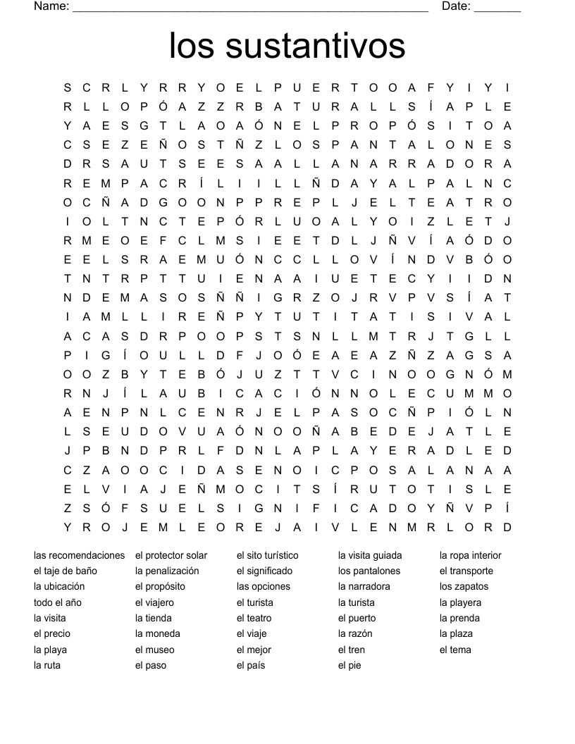 los sustantivos Word Search