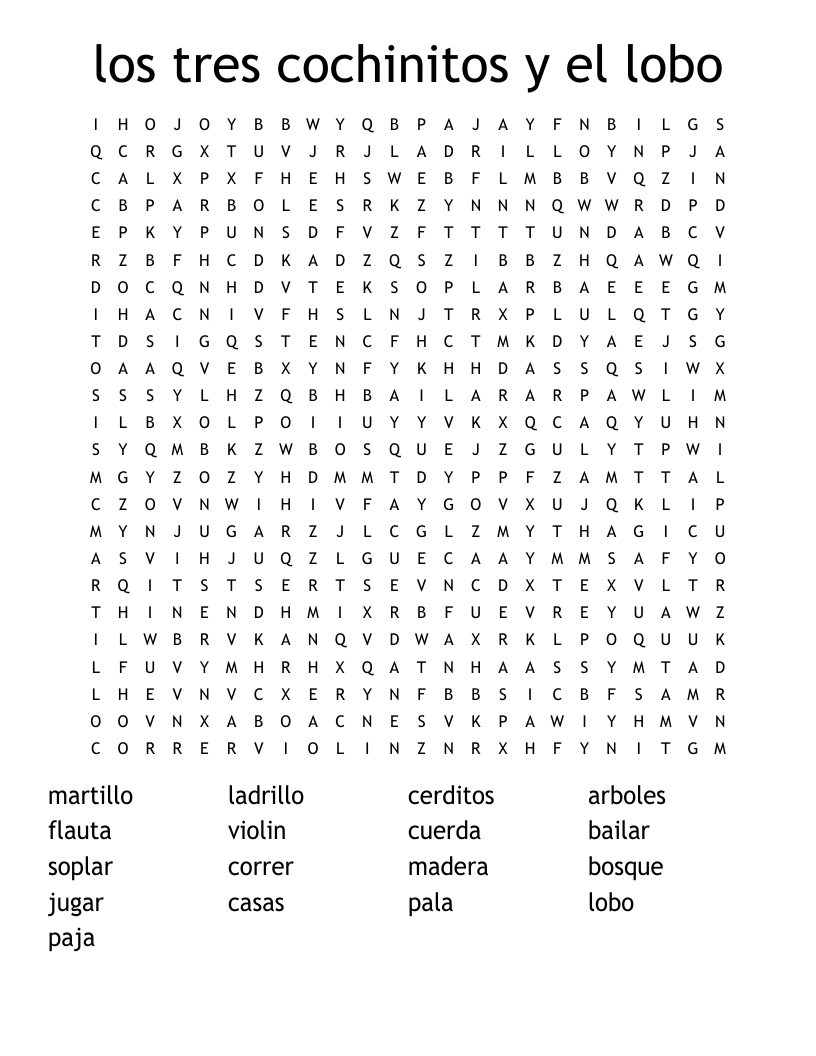 los tres cochinitos y el lobo Word Search