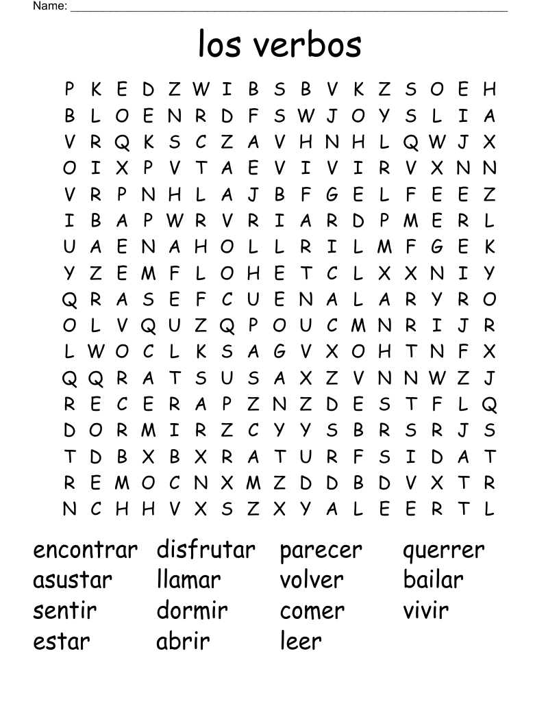 los verbos Word Search