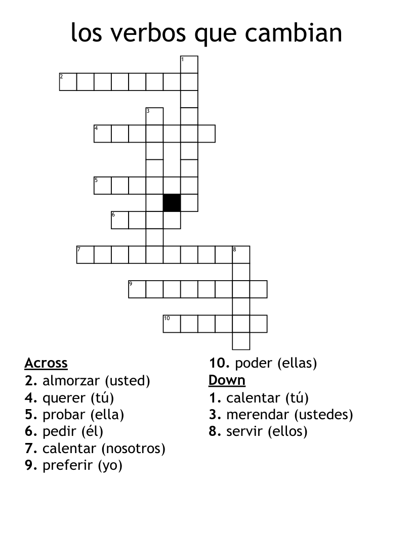 los verbos que cambian Crossword