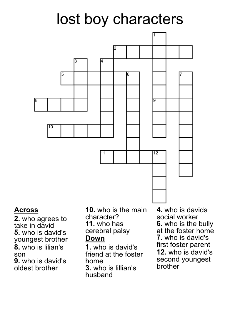 lost boy characters  Crossword