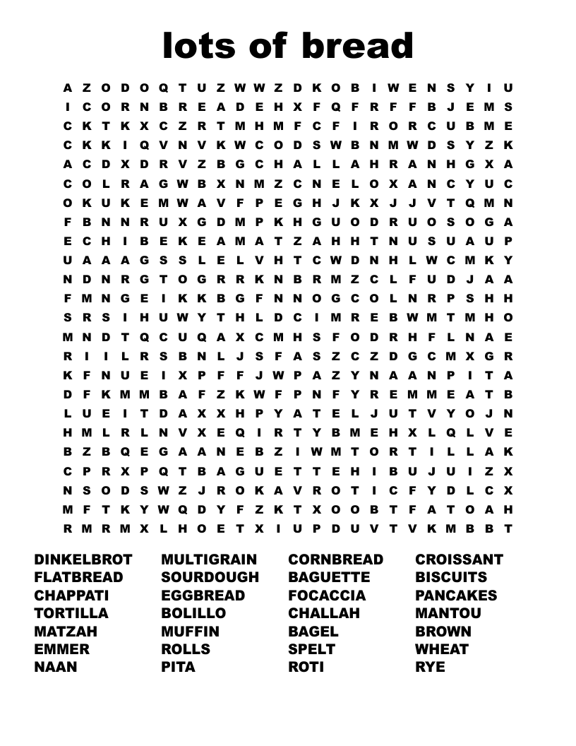lots of bread Word Search