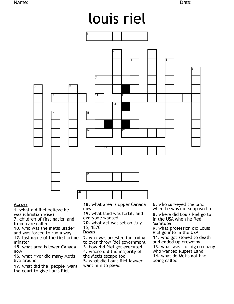 louis riel Crossword