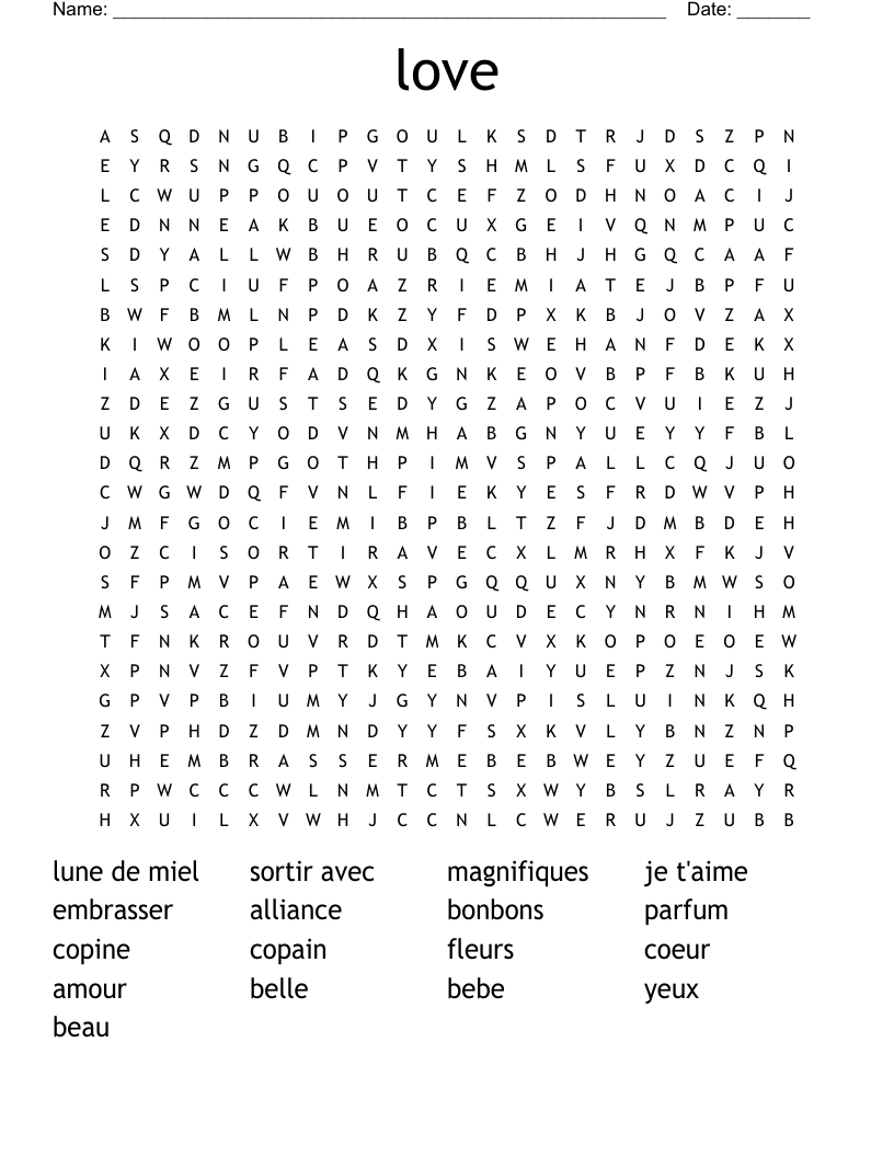 love Word Search