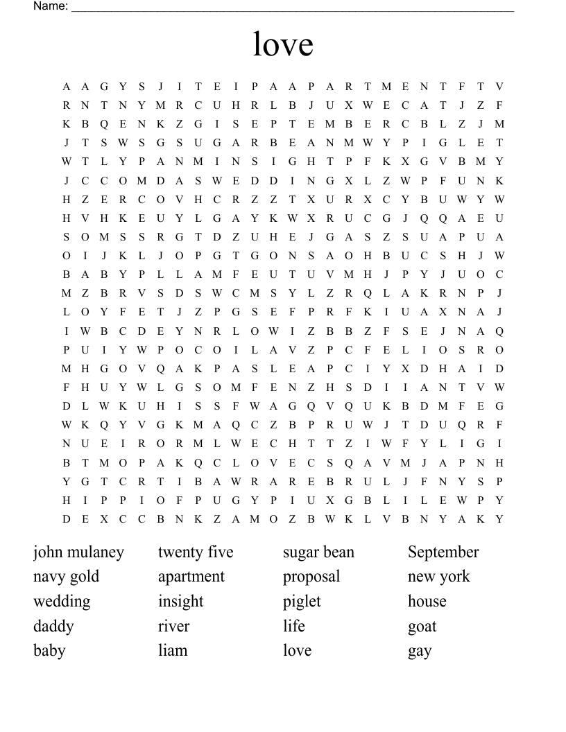 love Word Search
