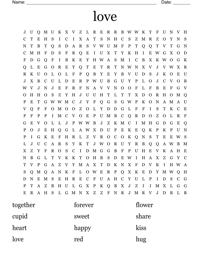 love Word Search