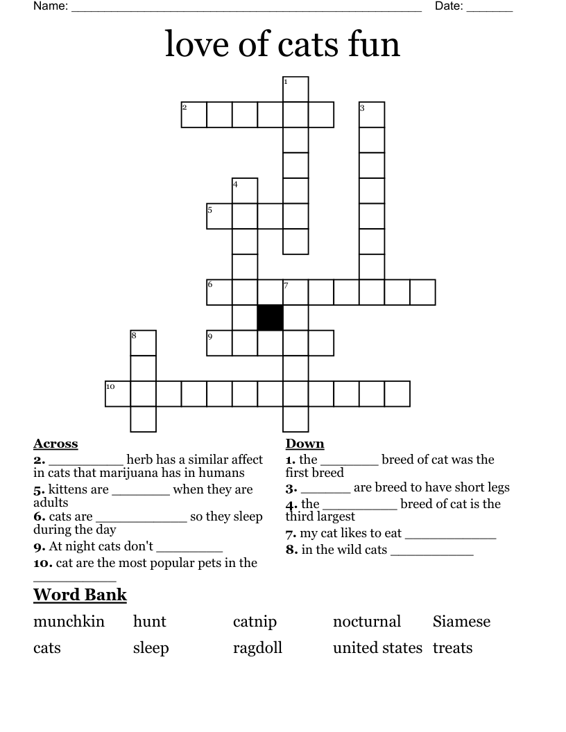 love of cats fun Crossword
