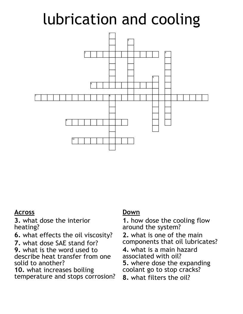 lubrication and cooling  Crossword