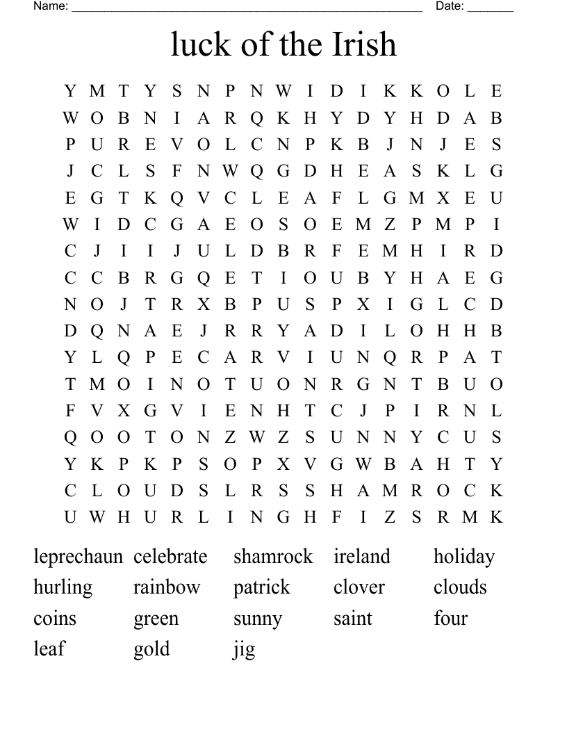 luck of the Irish Word Search