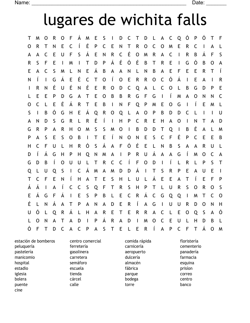 lugares de wichita falls Word Search