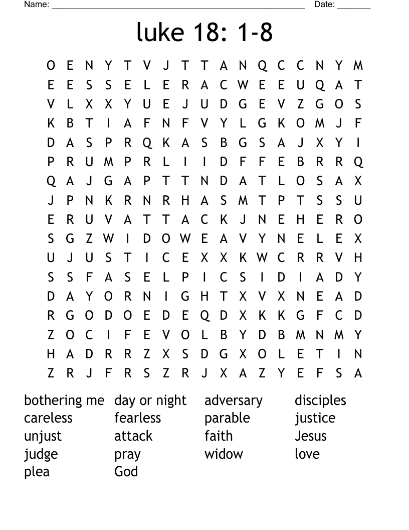 luke 18: 1-8 Word Search