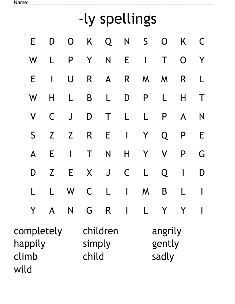 -ly spellings Word Search