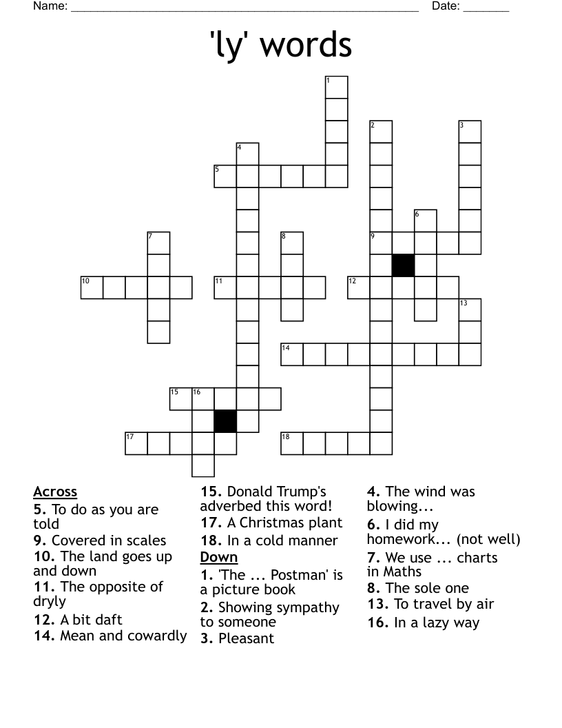 'ly' words Crossword