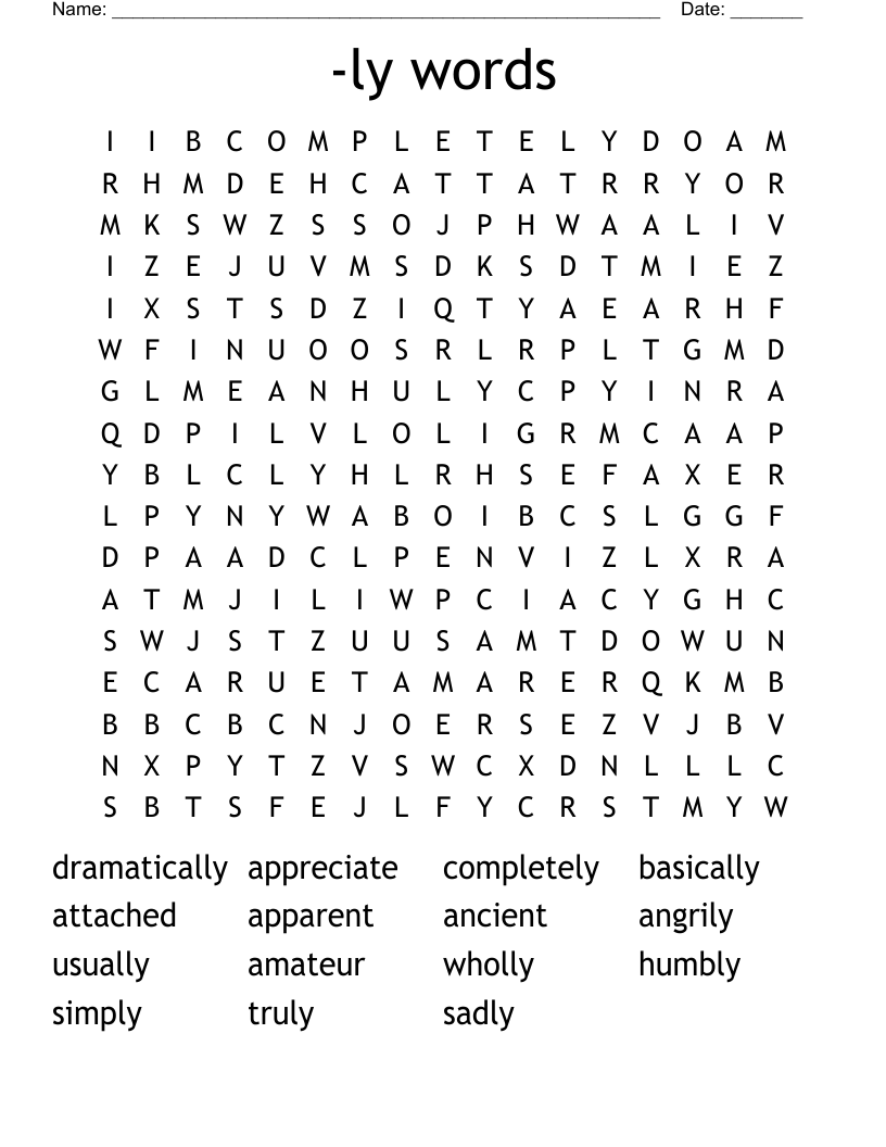 -ly words Word Search