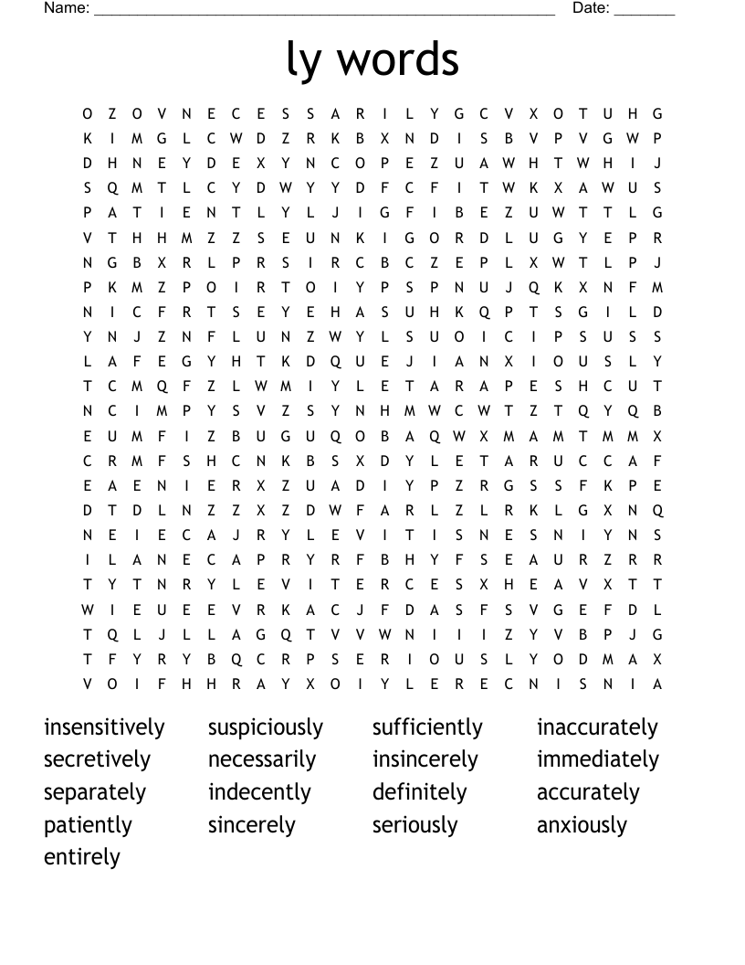 ly words Word Search