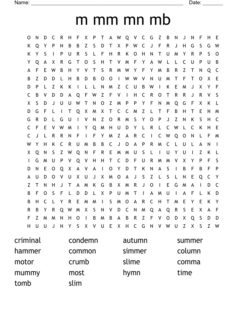 m mm mn mb Word Search