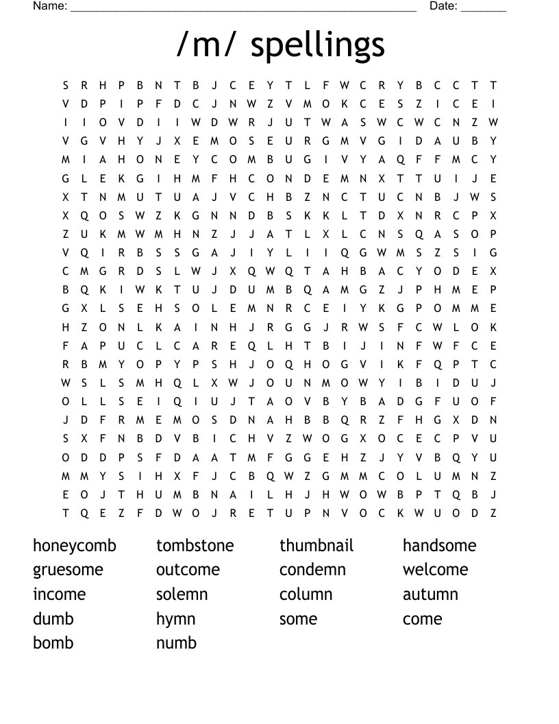 /m/ spellings Word Search