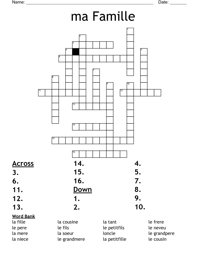ma Famille Crossword