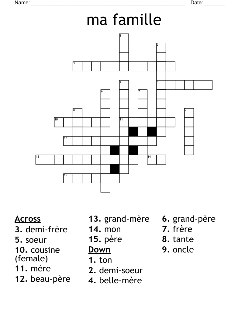 ma famille Crossword