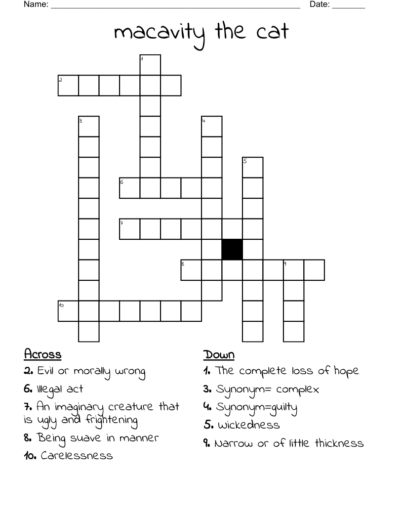 macavity the cat Crossword