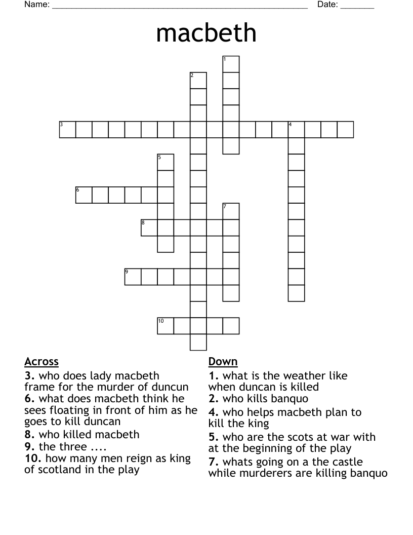 macbeth Crossword