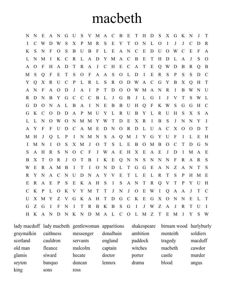 macbeth Word Search