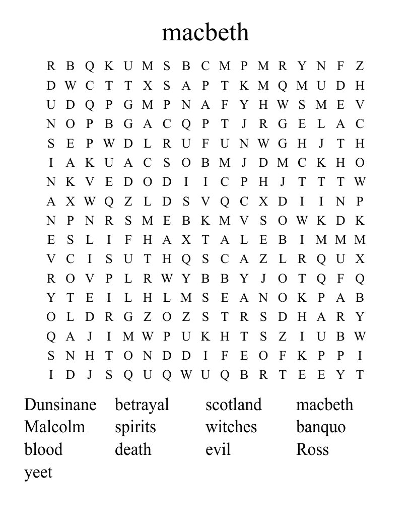 macbeth Word Search