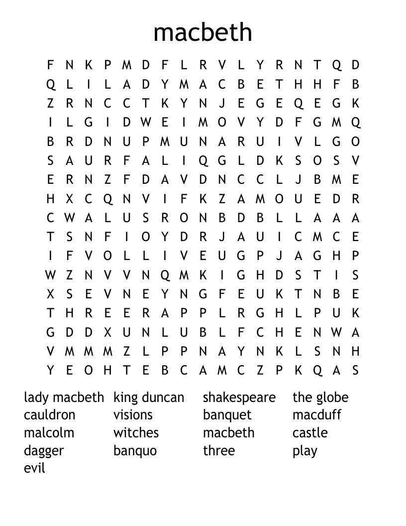 macbeth  Word Search